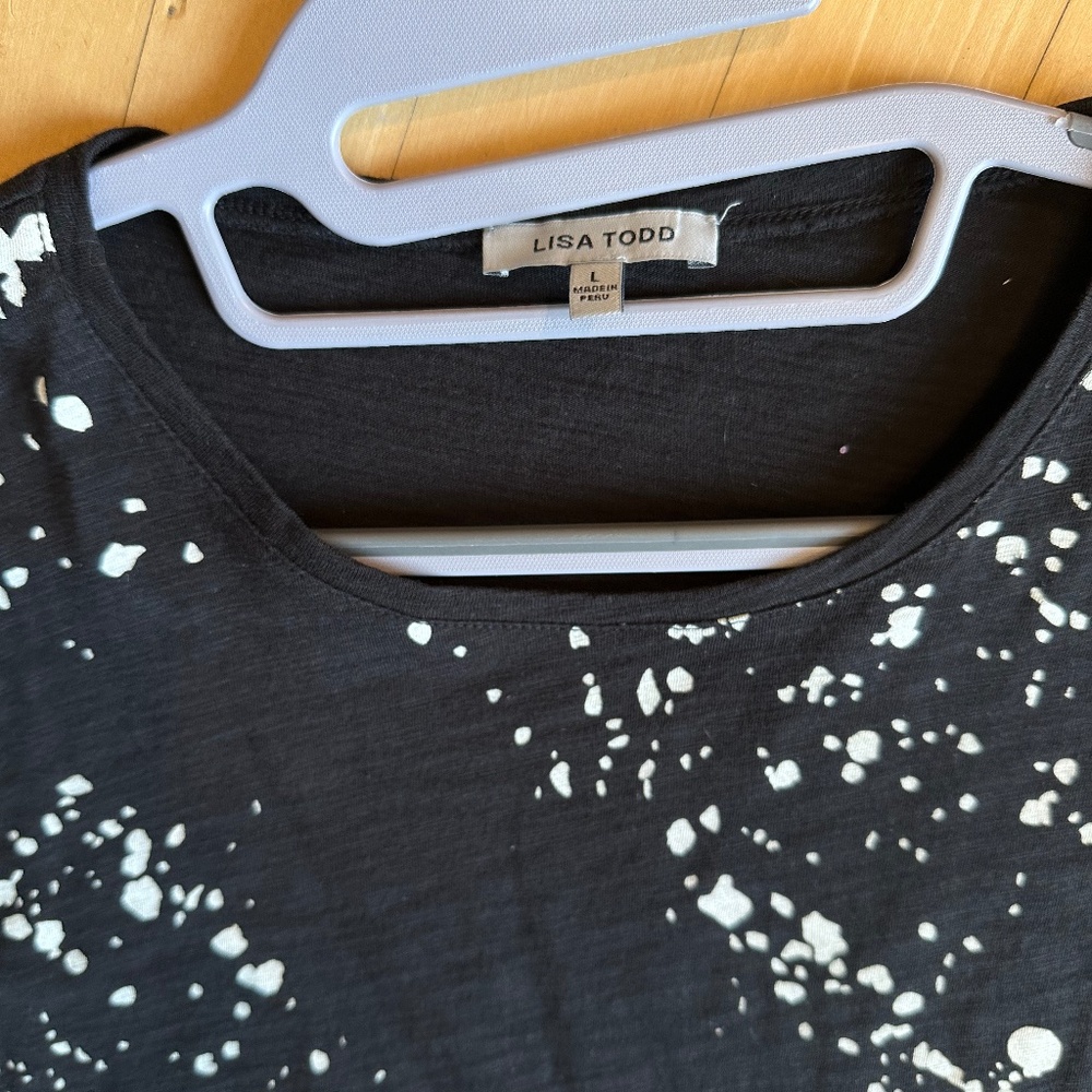 Lisa Todd Black/white water spots long sleeve tee, L CB2478 - Picture 3 of 4